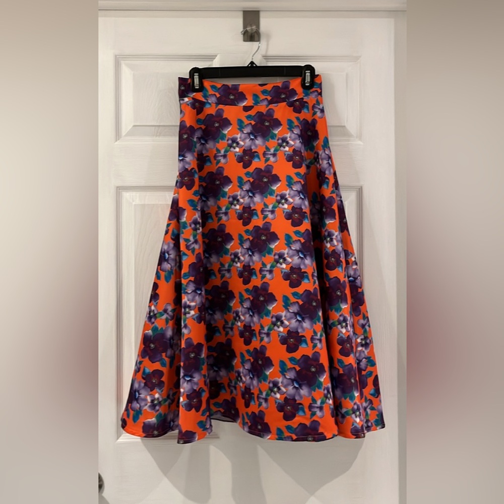 Floral A-Line Skirt - Orange and Purple